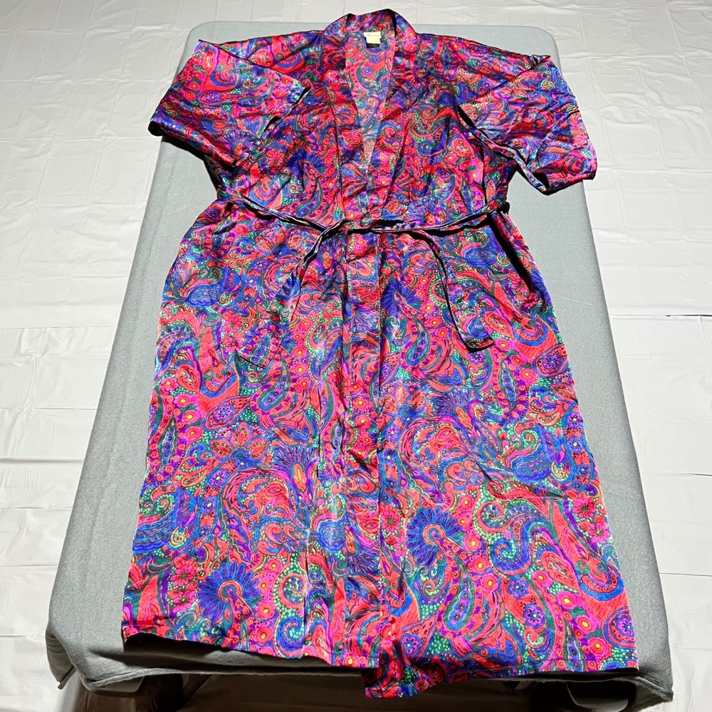 Maryann's Boutique Vintage Paisley Floral Silk Feel Robe Multi Color Duster OS
